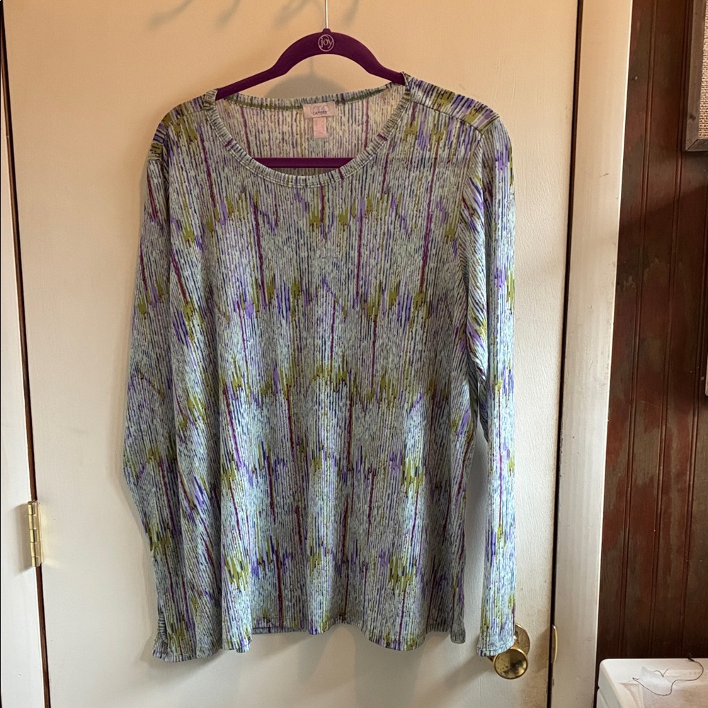 LOGO by Lori Goldstein Long-Sleeve Crewneck Top in Purple and Green